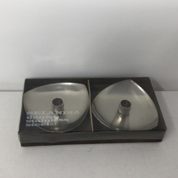 VTG NEW! Selandia Danish Candle Holders Stainless Steel Set NIB Mid Century - Picture 4 of 9